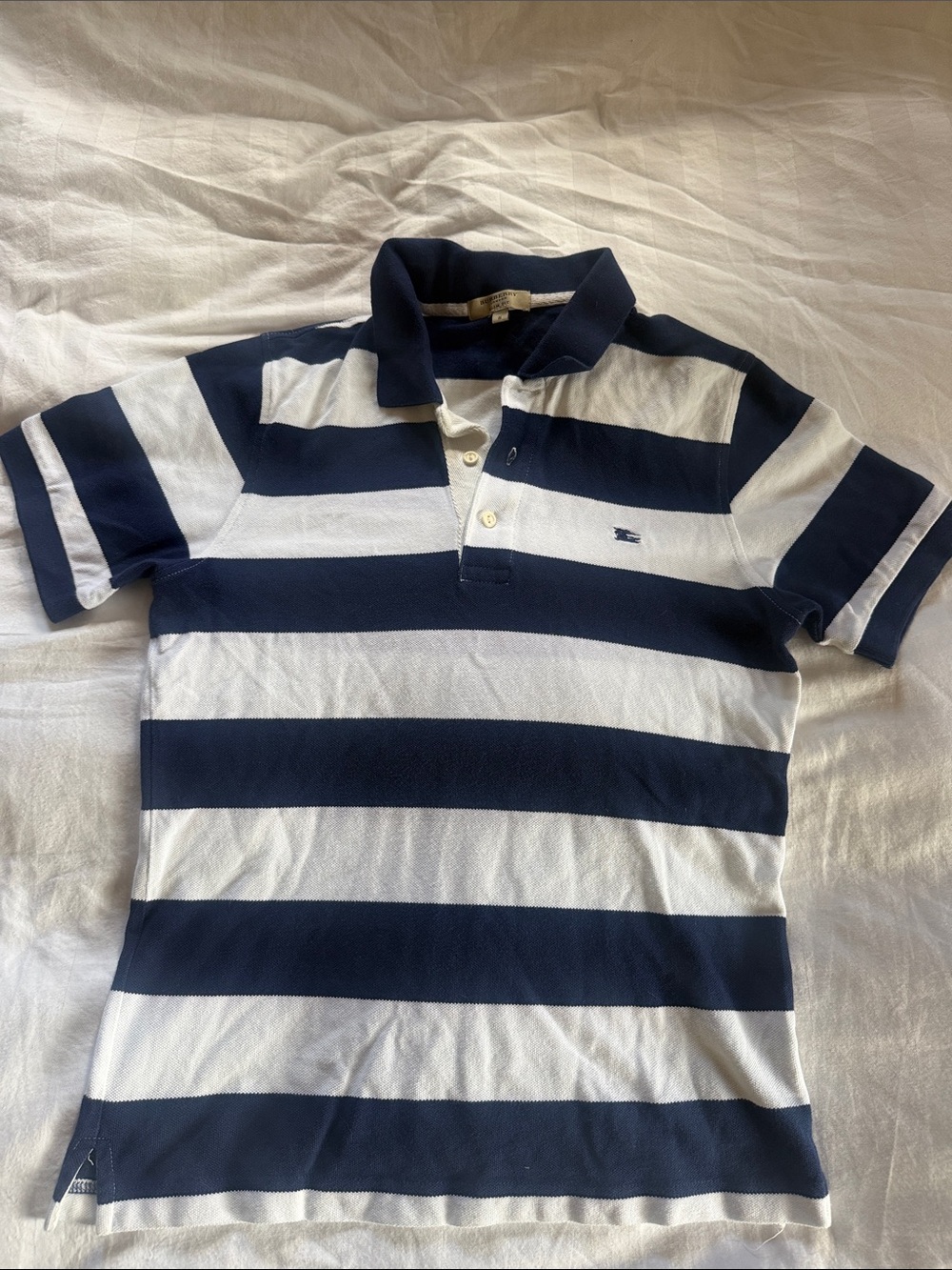 Burberry Navy & White Striped Polo Shirt - Boys